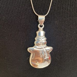 Sterling Silver Snowman pendant necklace with earrings